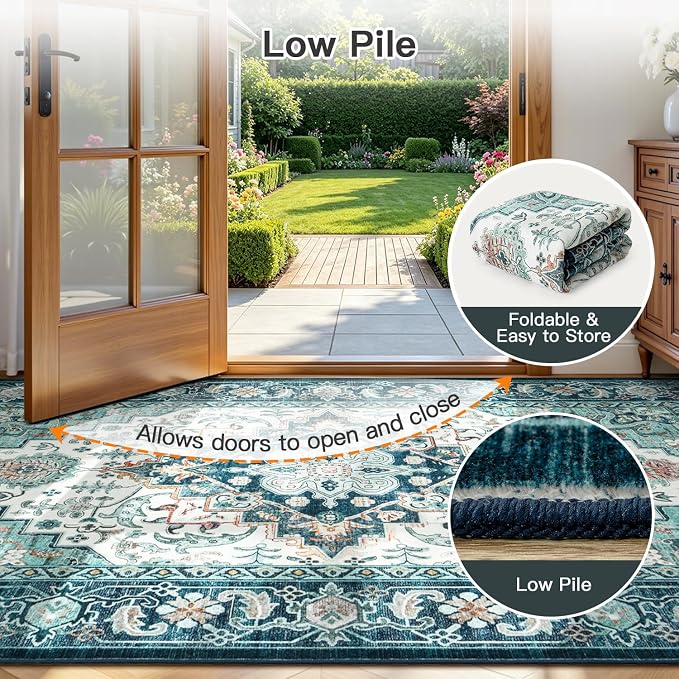 Lofus 9x12 Washable Rugs Non-Slip, Vintage Floral Area Rug - Image 7