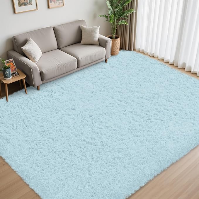 8x10 Area Rug for Living Room:Ultra Soft Fluffy Shag Teal Blue Rugs, Large - Image 3