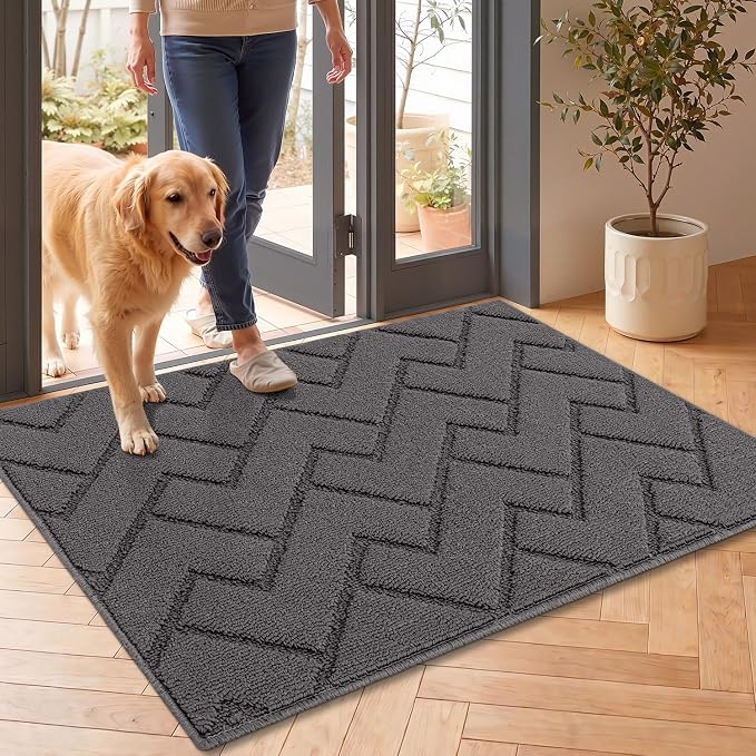 hicorfe Door Mat Indoor Entrance, TPR Backing Dirt Trapper Front Door Mat by Hicorfe