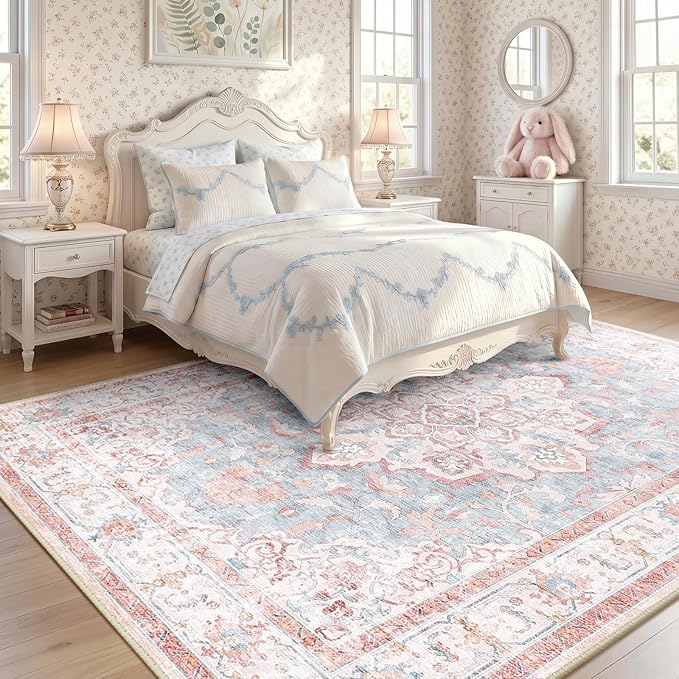 CAPALOCA Machine Washable Rugs Nursery Rug 5x8 Cute Girl Non Slip Low Pile - Image 2