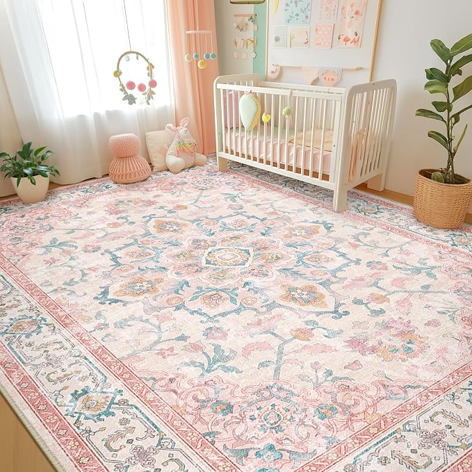 CAPALOCA Machine Washable Rugs Nursery Rug 9x12 Cute Girl Non Slip Low Pile - Image 3