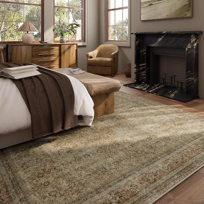 Washable Area Rugs for Living Room: 9x12 Bedroom Rug Boho Vintage Rugs Stain - Image 4