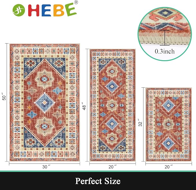 HEBE Boho Kitchen Rug Sets 3 Piece - Image 2