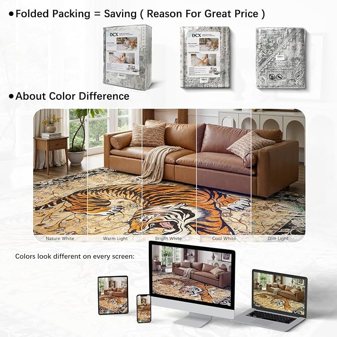 DCX Washable 5x7 Tiger Area Rug, Soft Low Pile Carpet, Kid & Pet Friendly - Image 8