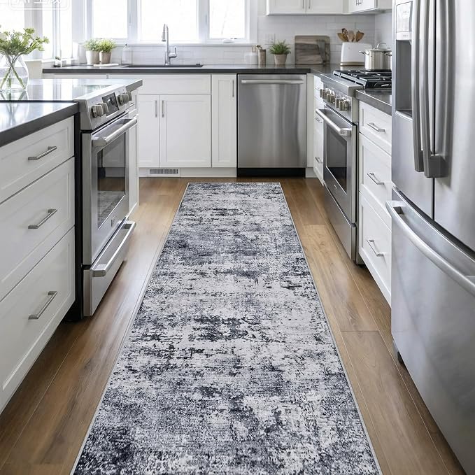 Washable Area Rug 3x14 Entryway Rug: Washable Modern Abstract Soft Thin Rug by FXRHLP