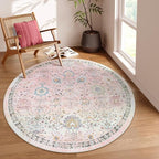 Lahome Girls Bedroom Pink Round Rug 6ft, Soft Washable Floral Circle Rug - Image 8