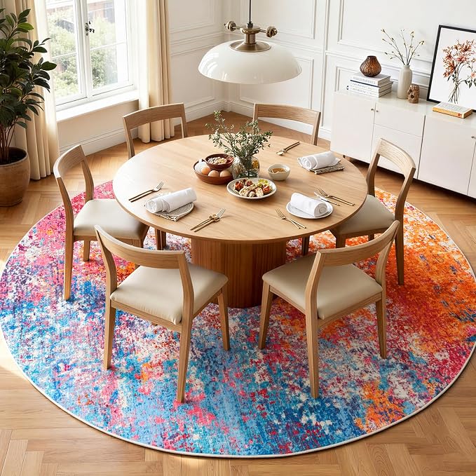 Rugflix Round Area Rugs 8Ft for Living Room, Washable Circle Rug - Image 2