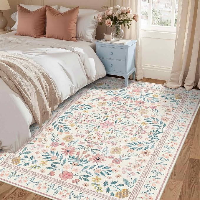 Rugxara 3x5 Rug for Entryway Bedroom, Floral Vintage Retro Boho Throw Rug - Image 2