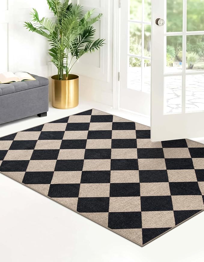 Lahome Checkered Easy Jute 3x5 Entryway Front Porch Rug, Washable Farmhouse - Image 7