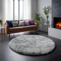 Amdrebio Tie-Dyed Light Grey Round Area Rugs by Amdrebio