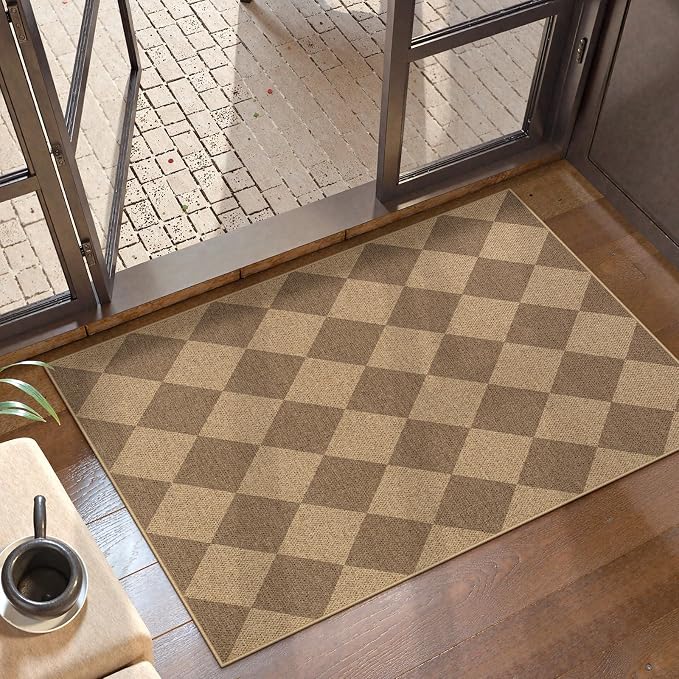 Lahome Colette Checkered Easy Jute Rug, 2x3 Entryway Rug Indoor Outdoor Front by Lahome