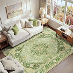 RELEANY Area Rugs 6'x9' Washable Non-Slip, Floral Vintage Distress Medallion by RELEANY