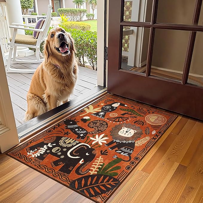 jinchan 2x3 Cute Area Rug Kids Washable Fun Rug Terracotta Boho Jungle Small - Image 3
