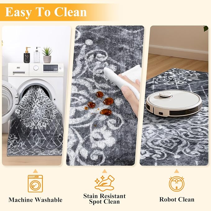 HEBE Washable Hallway Runner Rug 2'x 5' Non Slip Kitchen Rugs Runner, Low Pile - Image 4