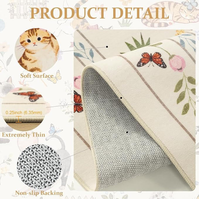Unirea 2x6 Beige Cat Runner Rug, Washable Non Slip Botanical Rug - Image 4