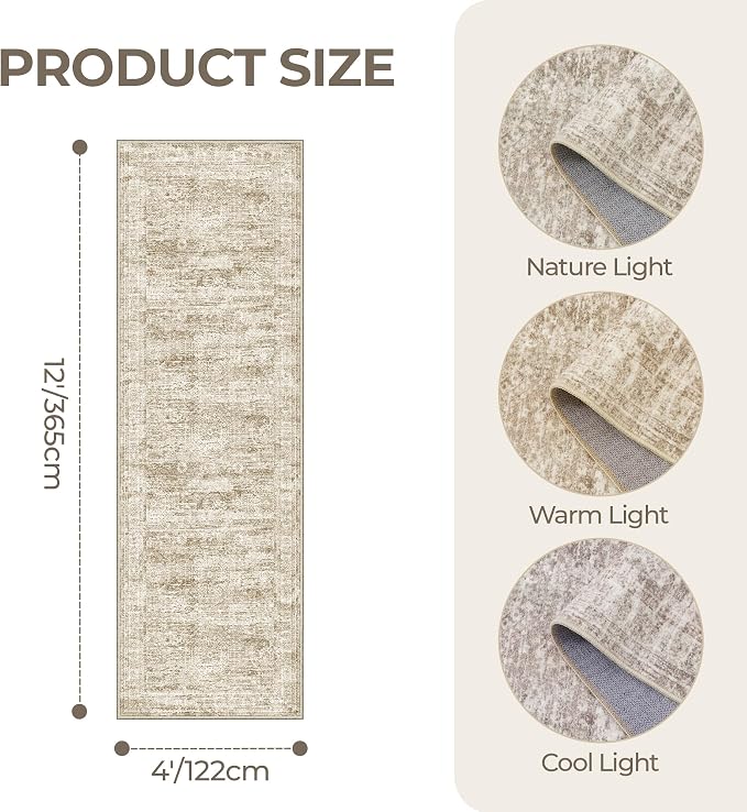4x12 Runner Rug for Hallway, Low-Pile Wide Runner for Entryway, Long Washable - Image 2