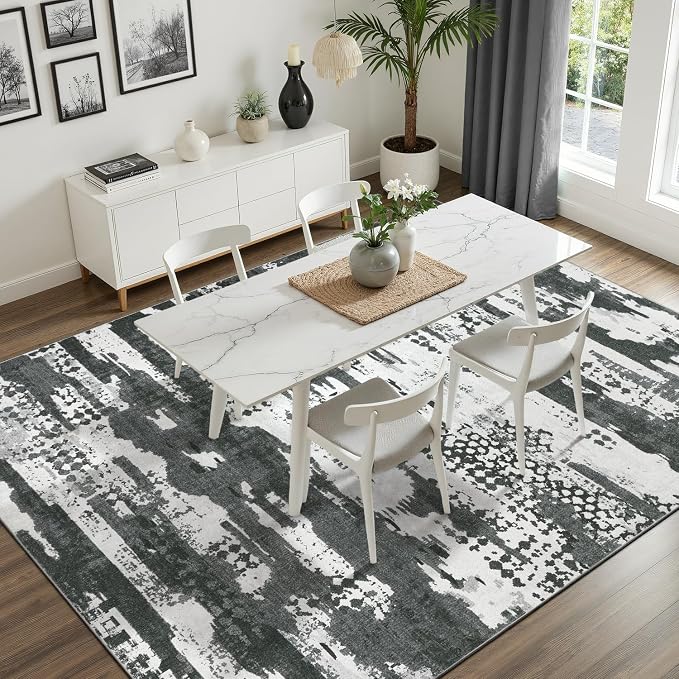 DCX Abstract Area Rug 8x10, Washable Black Modern Rug - Image 3