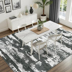 DCX Abstract Area Rug 9x12, Washable Black Modern Rug - Image 4