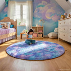 Ophanie Round Rug 4Ft Tie-Dye Rainbow Purple Circle Area Rug, Fluffy Fuzzy - Image 3