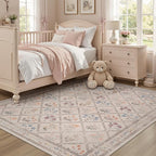 DCX Washable 8x10 Rose Biege Floral Rug - Image 3