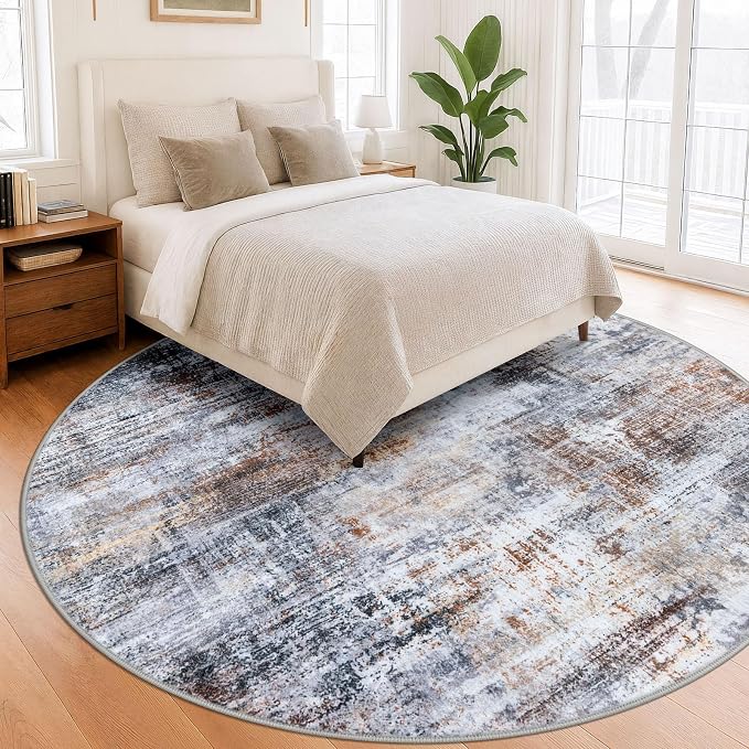 IOHOUZE Abstract Round Area Rug 8 Ft Washable Circle Rugs Large Round Rug Non - Image 9