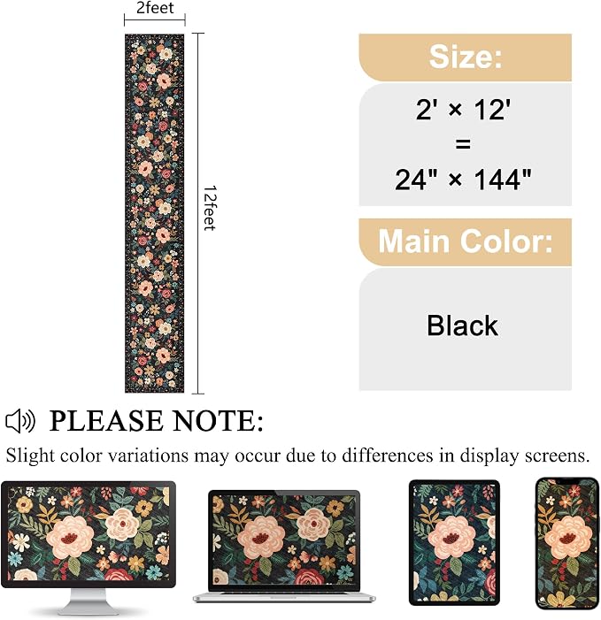 DUKINO 2x12 Washable Runner Rug, Ultra Soft Floral Runner Rug - Image 2