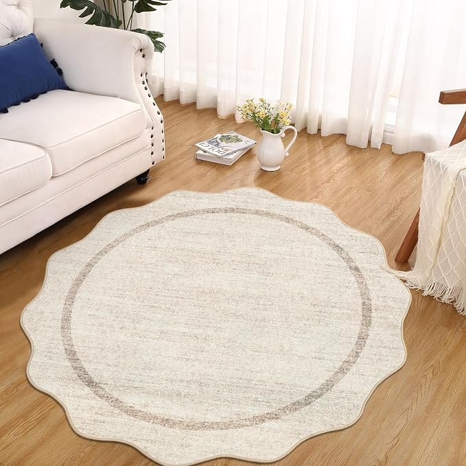 GarveeHome Scalloped Round Washable Rug, Soft Modern Round Rugs 5 ft Circle - Image 2