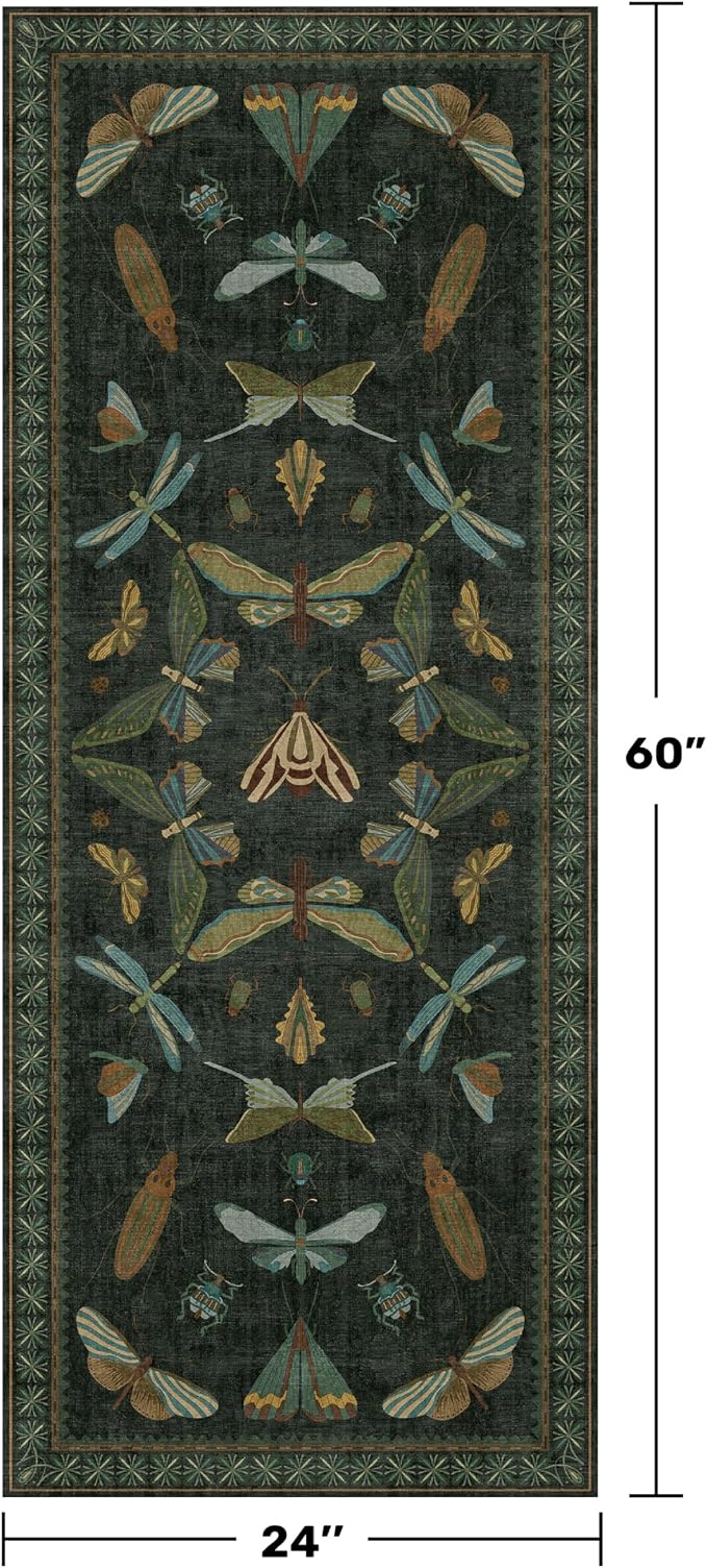 Hazo Haus Dark Green Insect 2x5 Bathroom Runner Rug - Image 2