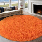 Round Orange Rug for Bedroom, 8 ft Circle Area Rugs for Living Room, Soft Large by WISHTREE