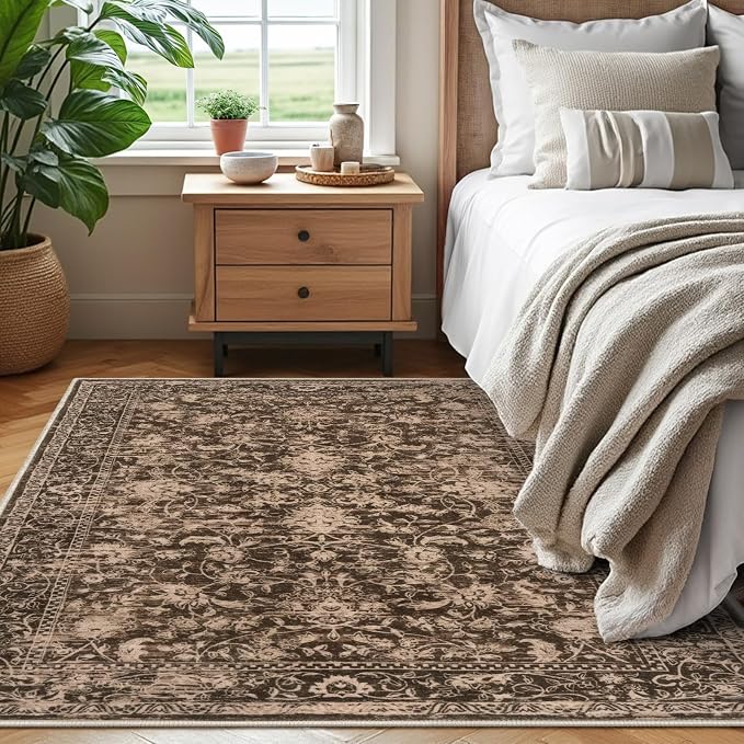 KILOCOCO Area Rug 4x6 Entryway Rug Washable Printed Vintage Floral Rubber - Image 7