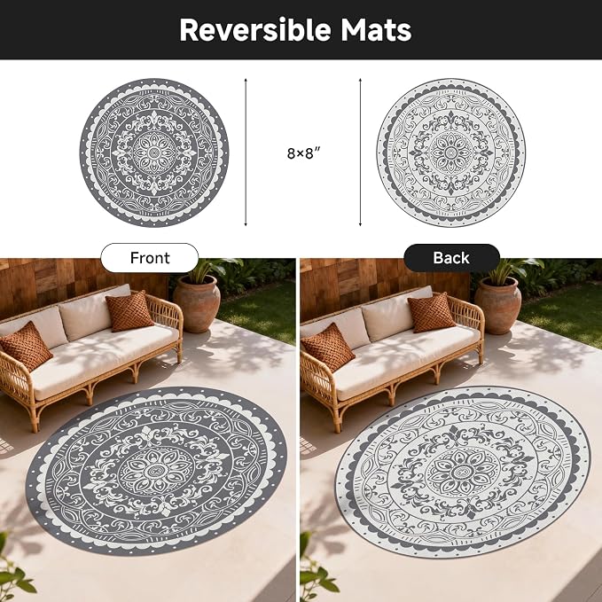 Pauwer Waterproof Outdoor Rug 8ft, Reversible Plastic Straw Patio Camping Rug - Image 2