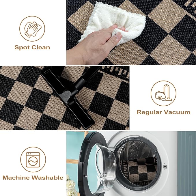 Checkered Easy Jute Entryway Rug, 2x3 Washable Non Slip Kitchen Rug, Indoor - Image 5