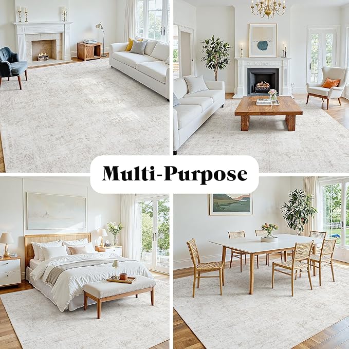 Area Rug 8x10 Living Room Rug Washable: No-Slip Abstract Soft Thin Large Light - Image 7