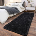 Soft Runner Rugs for Bedroom Hallways, 2x6 Black Fluffy Shag Throw Area Rug Non by Ailyei