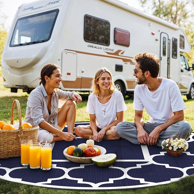 GENIMO 10 ' Round Outdoor Rug for Patio, Waterproof Indoor Outdoor Plastic - Image 3