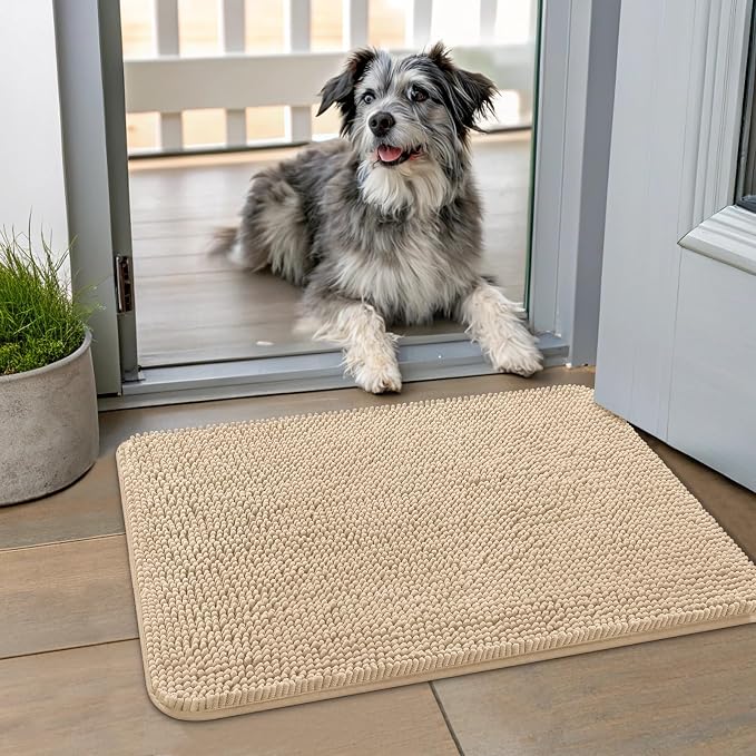 Smiry Dog Door Mat for Muddy Paws 24x16, Absorbent Dirt Trapper, Non-Slip by Smiry