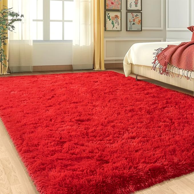 Red Rug 8x10 Carpet for Living Room, Soft Large Shag Rugs for Bedroom, Fluffy - Image 8