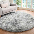 ONASAR Round Rugs 5ft for Bedroom Living Room, Fluffy Tie-Dyed Light Grey - Image 8