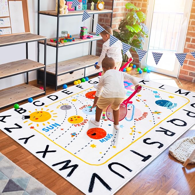 ABC Space Classroom Rug Elementary Rug, Soft Plush Educational Large Rugs - Image 5