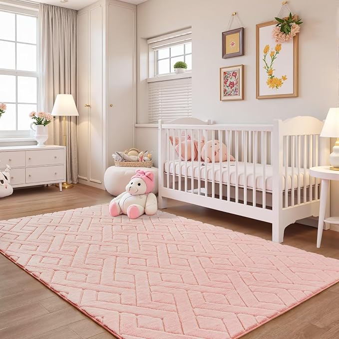 6x9 Pink Washable Area Rug for Girls Bedroom Living Room, Modern Geometric Shag - Image 5