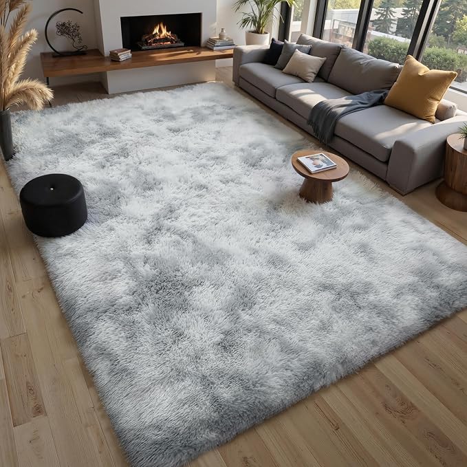 Grey Fluffy 8x10 Large Area Rugs - Image 7