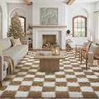 PureCozy 9x12 Area Rugs for Living Room Brown Soft Shag Checkered Large Rug by PureCozy