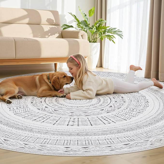 cotiled 8x8 Round Area Rugs Living Room Rug: Washable Boho Rugs - Image 7