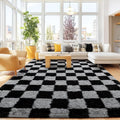 Checkered 8x10 Area Rugs for Living Room, Ultra Soft Fluffy Large Shaggy Rug by Awaytail