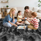 Soft Fluffy Plush Area Rug for Bedroom Living Room, 5x8 Tie-Dyed Grey and Black - Image 4