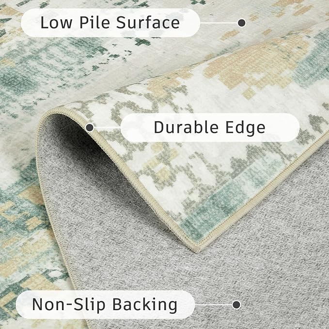 DCX Abstract Area Rug 4x6, Washable Sage Green Modern Rug - Image 6