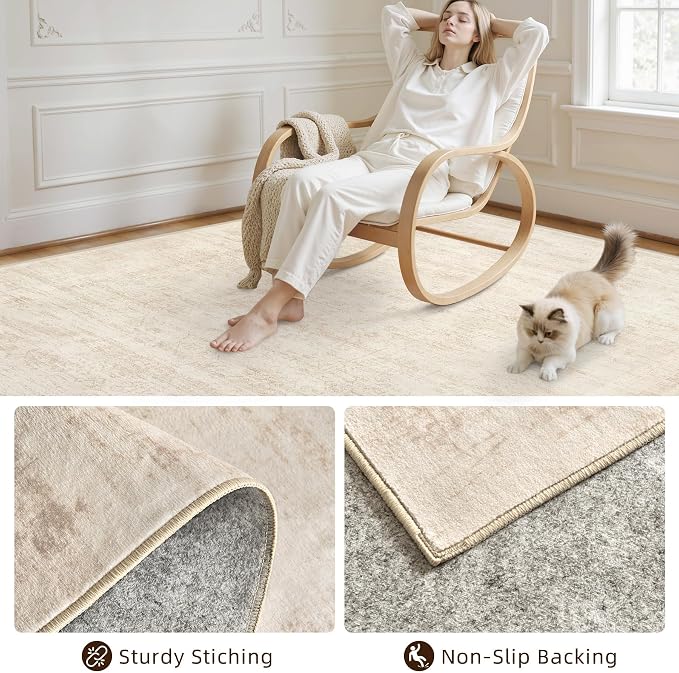 10x12 Area Rug for Living Room: Vintage Boho Neutral Washable Rug Indoor Soft - Image 4