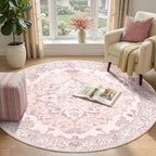 RELEANY Area Rugs Round 4ft Washable Non-Slip, Floral Vintage Distress - Image 2