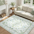 RELEANY Area Rugs 4'x5' Washable Non-Slip, Floral Vintage Distress Medallion by RELEANY