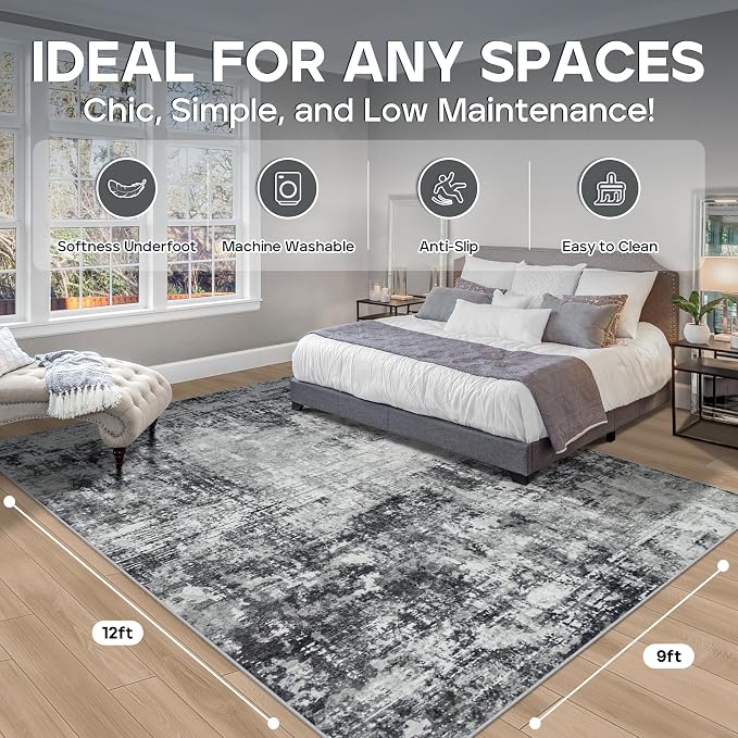 9x12 Area Rugs for Living Room Rug Washable: Modern Large Rug for Dining Room - Image 2